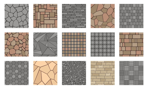 Pavement stones Street cobblestone tile path sidewalk and garden patio floor texture outdoor concrete alley Vector park road paving plan