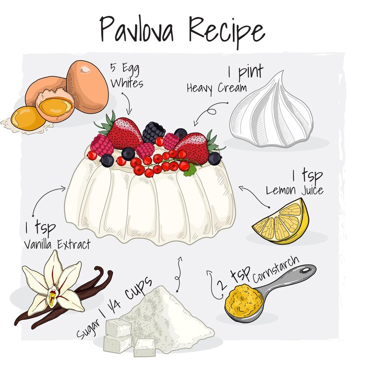 Pavlova Cake Illustration Recipe Dessert with Ingredients