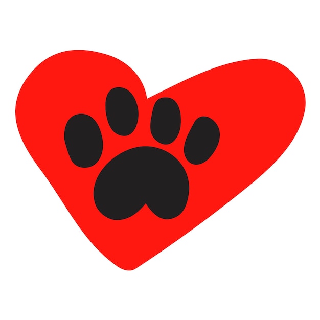 Vector paw and heart animal love symbol flat isolated icon vector illustration on white background