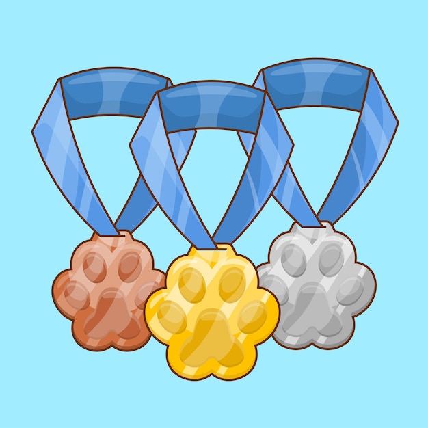 Paw Medal with Different Type in Cartoon Style Pet Awards Design Concept Illustration Vector