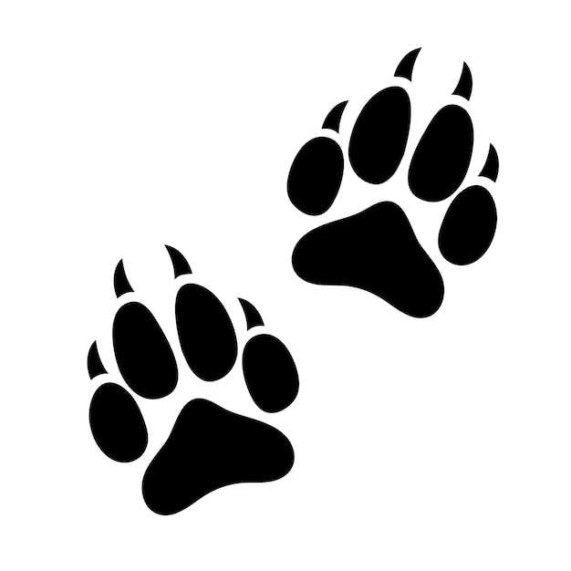 발 인쇄 동물 개 또는 고양이 발톱, 동물의 실루엣 발자국, 평면 벡터 아이콘