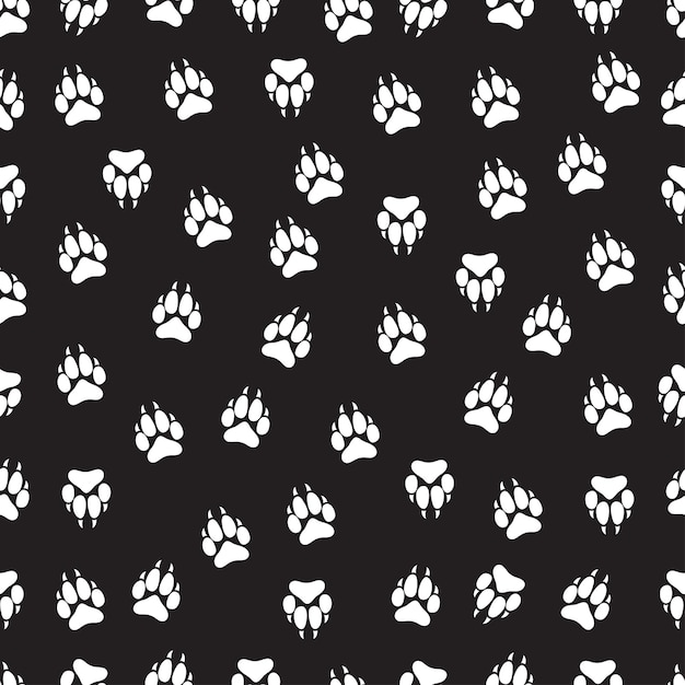 Vector paw print, black and white seamless print, animal background, vector illustration