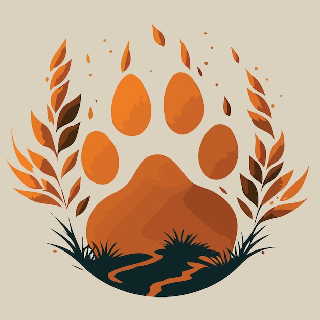 Vector paw print of wild feline animal