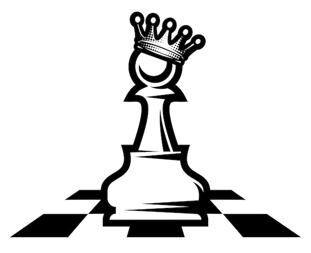 Pawn with a crown on a chess field Vector template Element for design