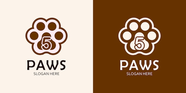 Paws with letter 5 logo design