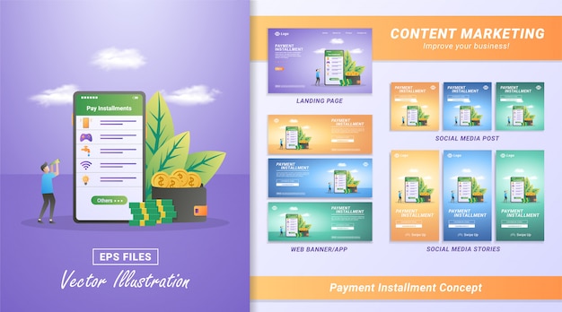 Vector pay installment concept. bill payments using the mobile app. paying internet, water, game vouchers bills.