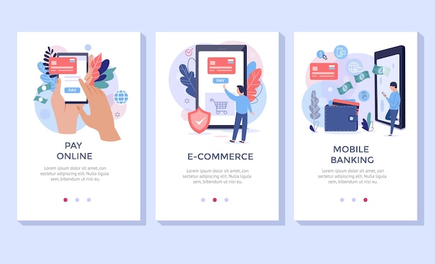 Vettore set di illustrazioni di concetto online a pagamento, perfetto per banner, app mobile, landing page