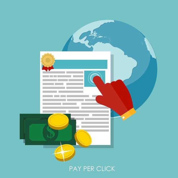 Pay per click flat concept per il web marketing. illustrazione di vettore. eps10