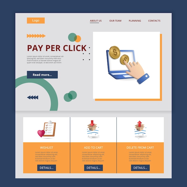 Vector pay per click flat landing page website template wishlist