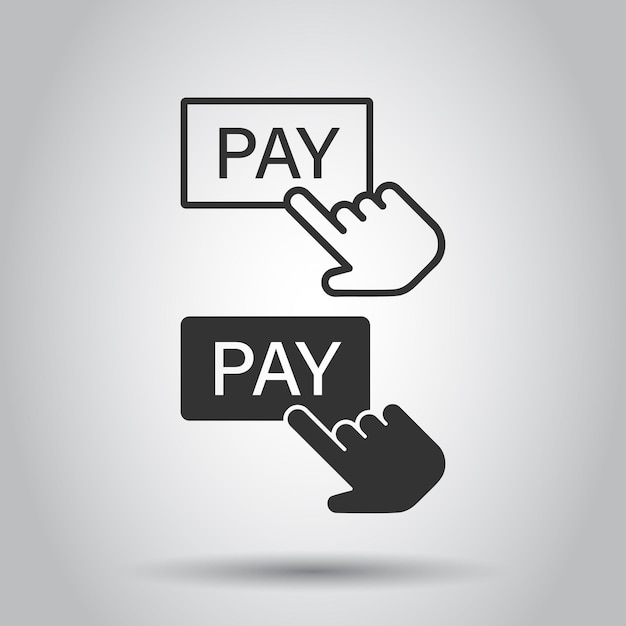Iconica del negozio di pagamento in stile piatto illustrazione vettoriale del cursore del dito su sfondo isolato concetto aziendale del pulsante di clic