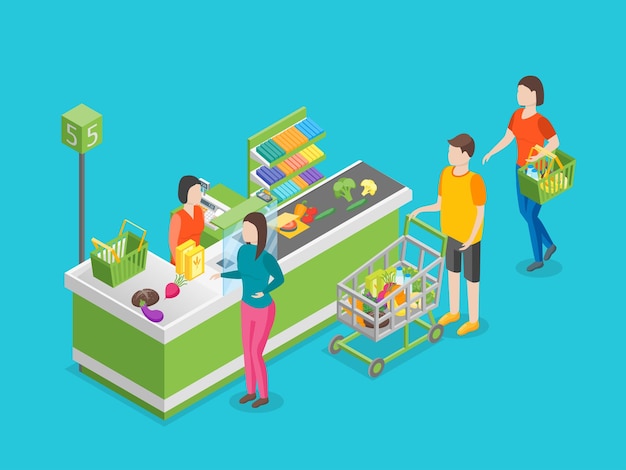 Vector pay in store 3d isometric view vector