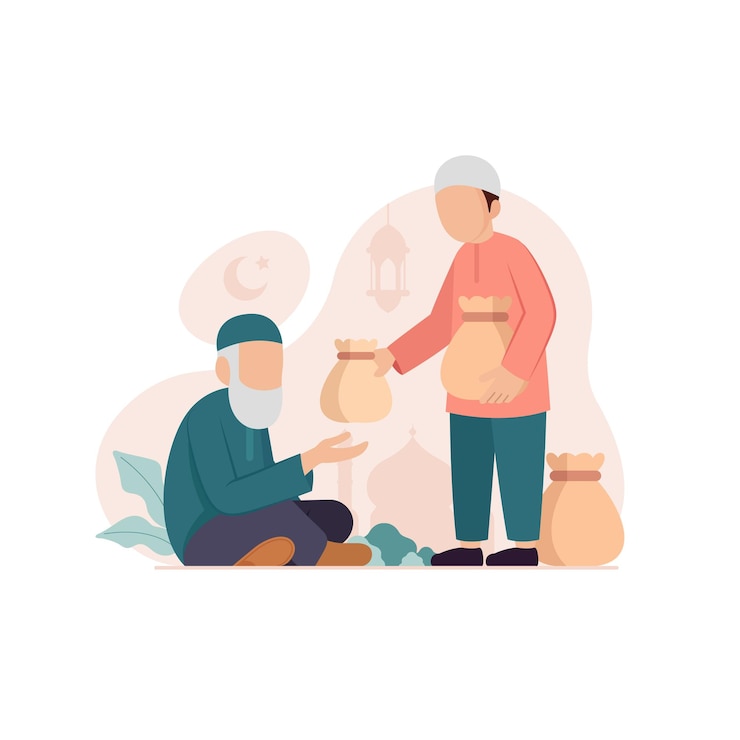 Vector pay zakat alfitr at the end of the month of ramadan muslim people giving donation and charity