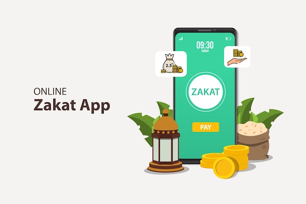 Pay Zakat or Flat design of donate or online Zakat application for Ramadan concept