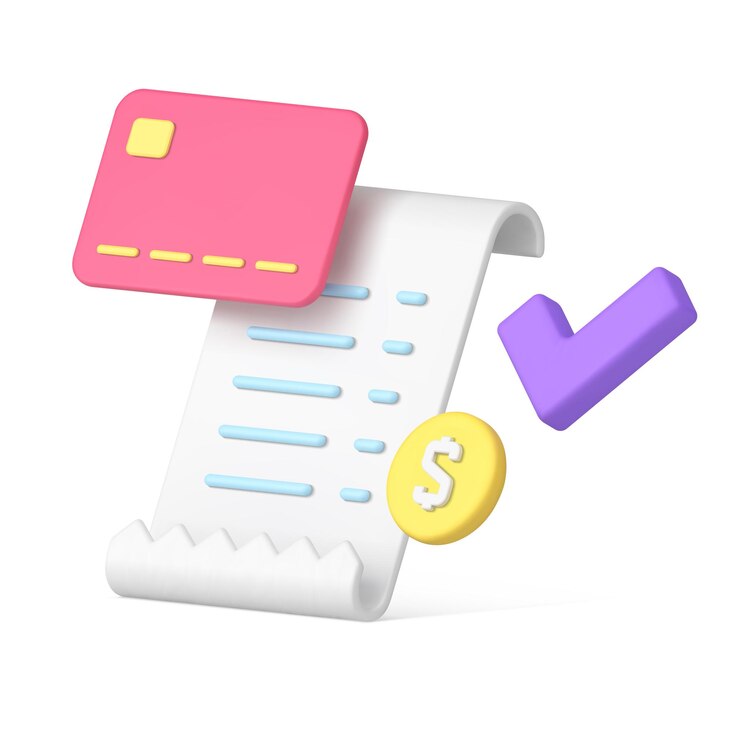 Vector paycheck banking payment paper document with credit card and coin money realistic 3d icon vector