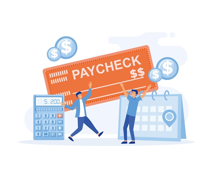 Vector paycheck cash payroll tax deposit payroll software concept money prize cash lottery winning