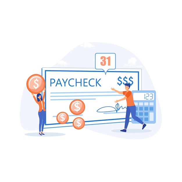 Paycheck cash payroll tax deposit payroll software flat vector illustrazione moderna