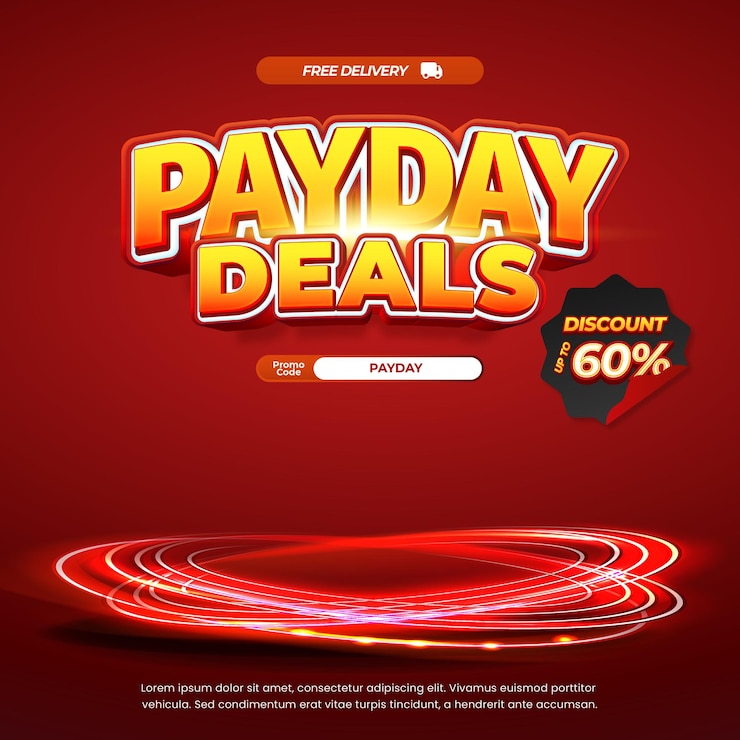Vector payday sale discount deals special red gradient editable text effect portal podium banner
