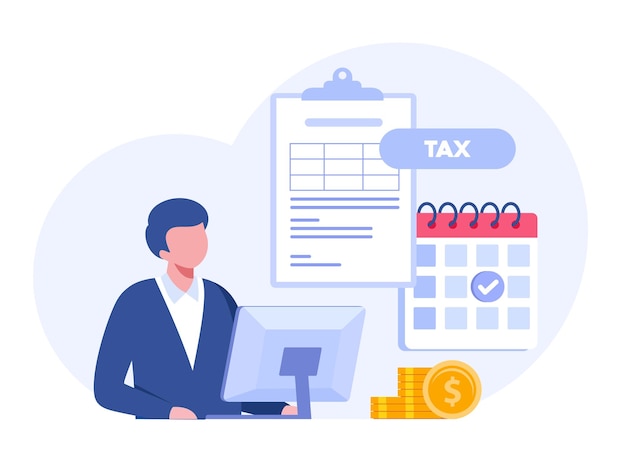 Vector paying tax income tax business tax consultant finance and accounting document tax revenue flat vector banner for landing page website