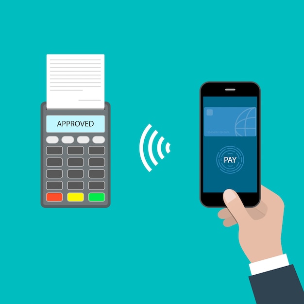 Payment approved concept. Payment through smartphone with wireless.