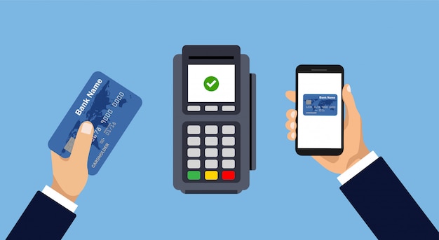 payment by smartphone or card. Mobile and contactless payment. Pay pass.