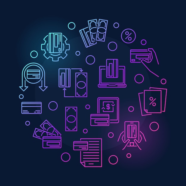 支払いカードとお金ラウンドカラフルな線図