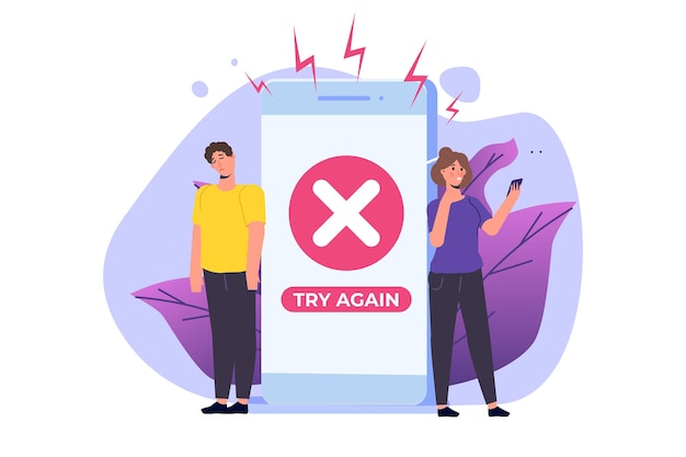 스마트 폰의 결제 오류 정보 메시지. 고객 십자 표시 실패.