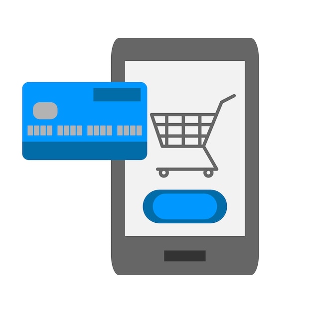 Payment for the goods by bank card using the mobile app. isolated flat icon.