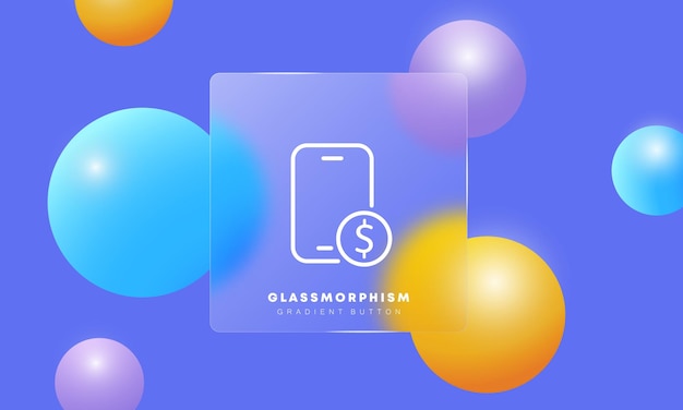 Payment line icon Phone with coin transaction bank online cent dollar order salary bill Shopping concept Glassmorphism Glassmorphism style Vector line icon for Business and Advertising