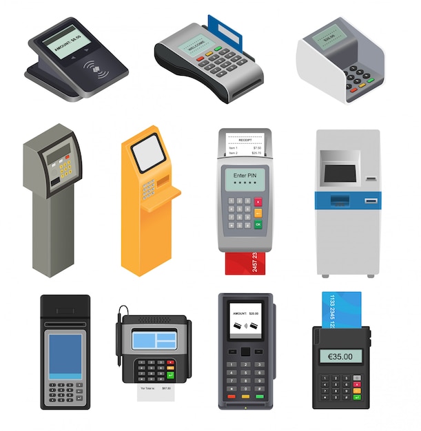 Vector payment machine vector pos banking terminal for credit card to pay atm bank system machining for paying cardreader in store