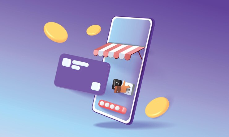Vector payment money online on phone 3d vector cash atm card bill sevice concept business coin sale and buy