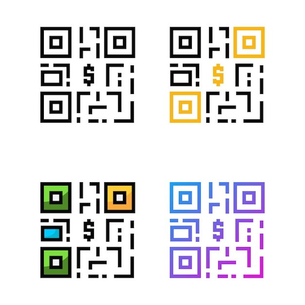 4 つのバリエーション色の支払い QR コード アイコン デザイン