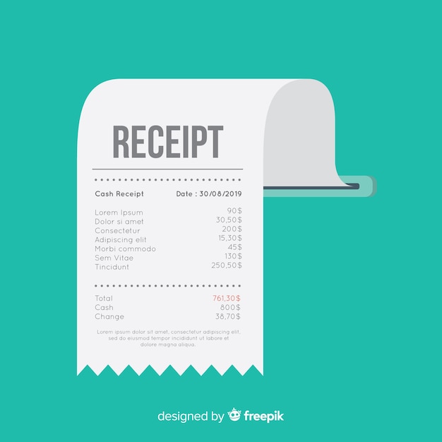 Vector payment receipt template with flat design