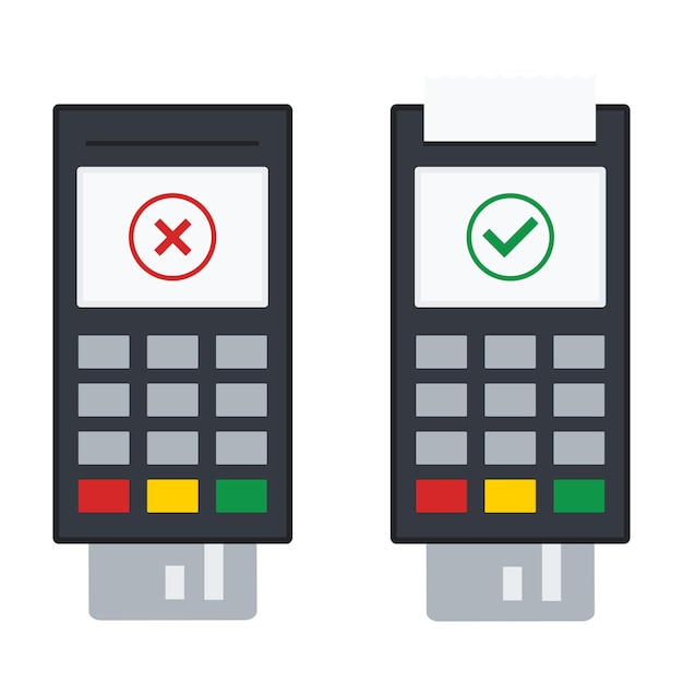 Платежный терминал Иллюстрация одобренного и отклоненного платежа Беспроводные платежные POS-терминалы