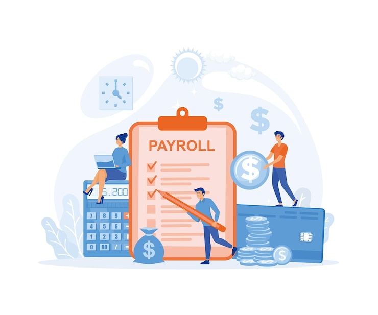 Vector payroll salary payment with tiny people character concept
