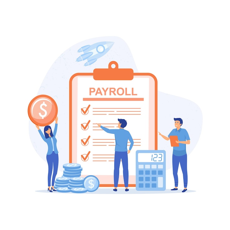 Vector payroll salary payment with tiny people flat vector modern illustration