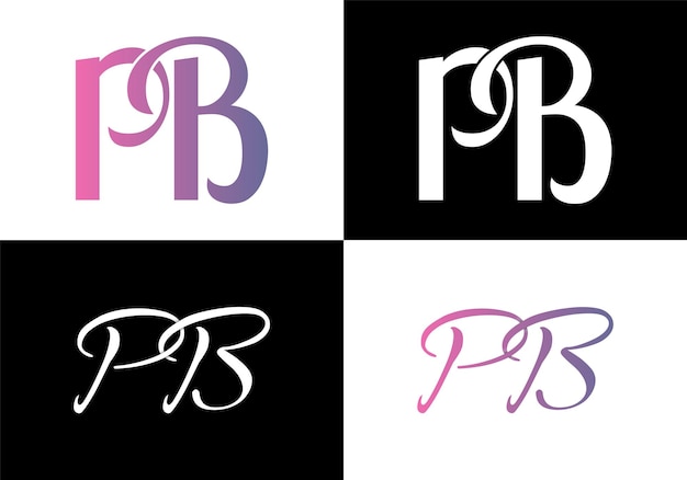 Pb 文字ロゴ デザイン バンドル色と黒と白のバージョン プレミアム ベクトル イラスト。