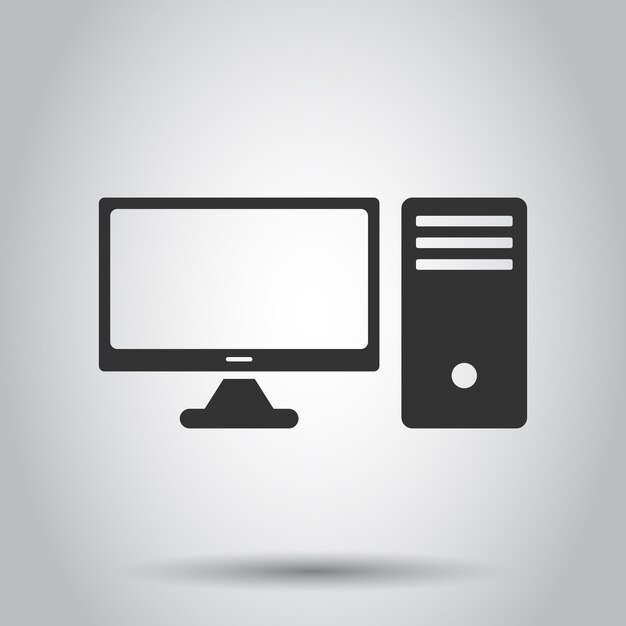 Pc computer icon in flat style desktop vector illustration on white isolated background device monitor business concept