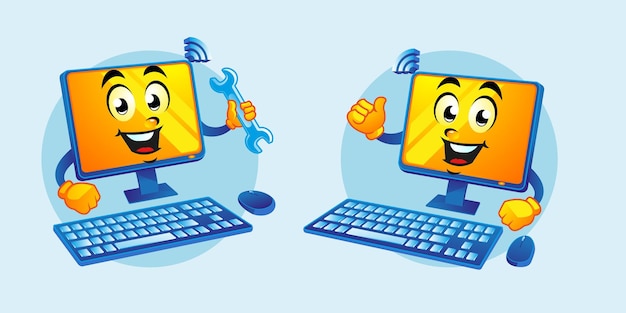 Pc desktop computer mascotte cartoon