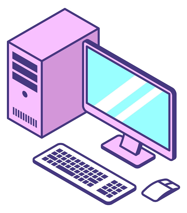 Vector pc 等尺性のアイコン パソコン職場のデスクトップが白い背景で隔離