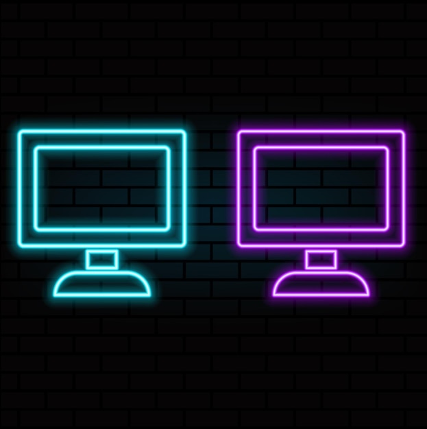 Pc monitor neon icoon Eenvoudige dunne lijn contour vector van computer onderdelen iconen voor ui en ux website of mobiele applicatie5