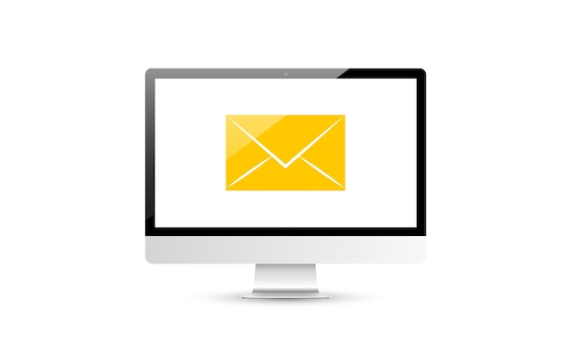 Vector pc with new email envelope. computer and document on screen. flat style vector illustration.