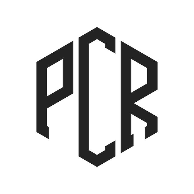 PCR ロゴ デザイン イニシャルレター PCR モノグラム ロゴ ヘクサゴン形