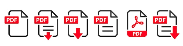 Vector pdf file format icons set pdf file download symbols format for texts images vector images videos interactive forms stock vector