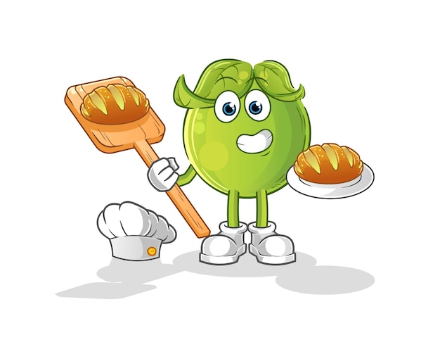 Pea baker with bread. cartoon mascot vector