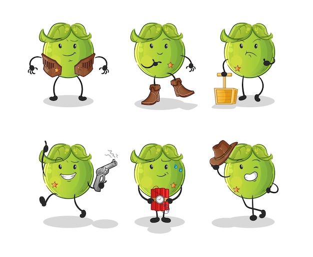 Pea cowboy group character. cartoon mascot vector