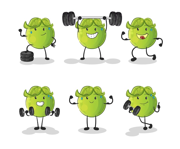 Pea exercise set character. cartoon mascot vector