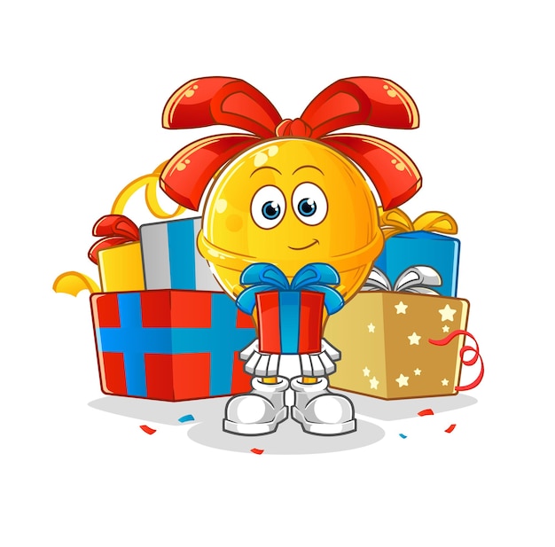 Vector pea give gifts mascot. cartoon vector