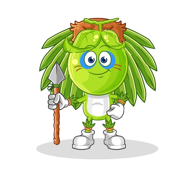 Pea head tribal man mascot cartoon vector