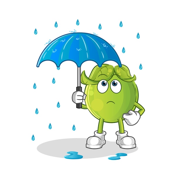 Pea holding an umbrella illustration character vector
