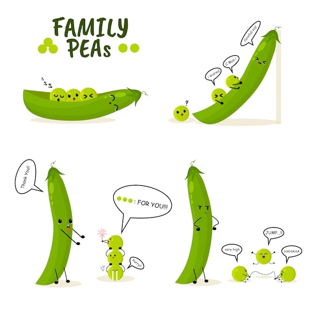 Vector pea peanuts beans green illustration character icon animation cartoon mascot  expression